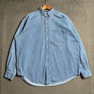 Vintage 90s Tommy Hilfiger Denim Shirt Mens Medium Long Sleeve Button Down